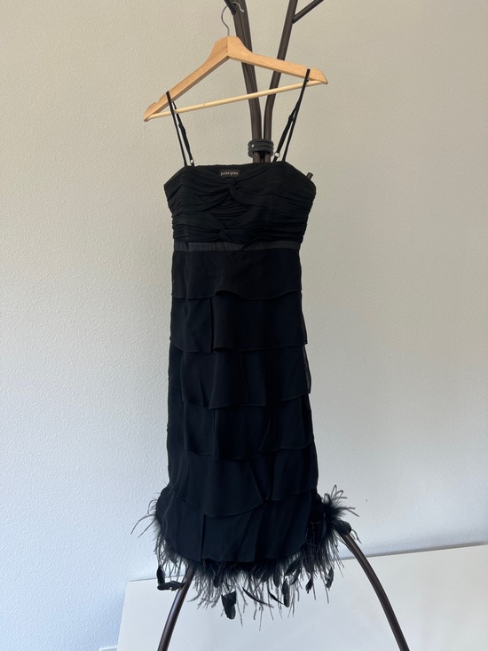 Principles Dresses & Skirts - Black Tiered Cocktail Dress with Feather Hem